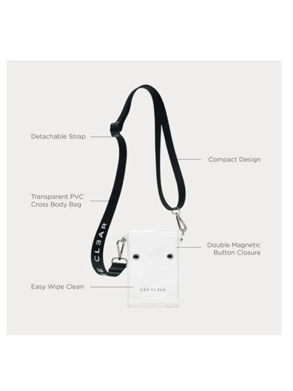 Clear Stadium Approved Crossbody Bag with Detachable Strap